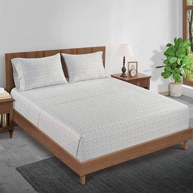 LANE LINEN Cal King Sheet Set – 450 Thread Count 100% Cotton Bedsheets, Soft Sateen Weave, 15” Deep Pocket Fully Elasticized Fitted Sheet, Hotel Quality Bedding Sheets & Pillowcases, Misty Dot