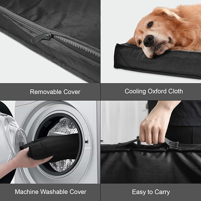 Tail Stories Outdoor Orthopedic Dog Bed for Extra Large Dogs, XL Waterproof Flat Pet Bed 44x32 Inch, Egg Crate Foam with Removable Washable Oxford Cooling Cover, Black