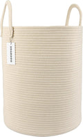 XUANGUO Cotton Rope Laundry Basket Hamper for Clothes Woven Storage Basket for Living Room Bedroom Boho Tall Rope Baskets for Blanket Toys Pillow Towels Baby Nursery Hamper Bin beige