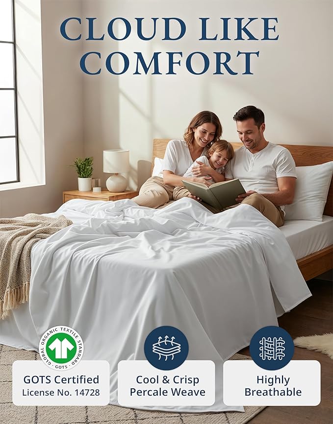 LANE LINEN 100% Organic Cotton California King Sheets Set, 4-Piece Pure Long Staple Percale Weave Ultra Soft Best Bedding Sheets for Bed, Fits Mattress Upto 15" Deep Cal King Sheets- White