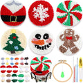 Yaomiao 6 Pcs Christmas Punch Needle Coaster Kit Embroidery Kits Punch Needle Set Craft Supplies with Patterns Yarns Tools Adhesive Felt Embroidery Hoop Instruction Holder for Adult DIY