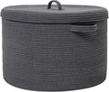 Cottonphant 20" x 20" x 15" Extra Large Storage Basket with Lid, Cotton Rope Storage Baskets, Laundry Hamper, Cloth Bin, for Clothes Towels Blankets Pillows Storage in Living Room, All Dark Grey