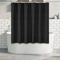 Boho Black Woven Fabric Short Shower Curtain with Tassels 72 x 66 Modern Farmhouse Minimalist Tufted Chevron Striped Shabby Chic Textured, Water Resistant Curtain for Bathroom, Hotel Decor