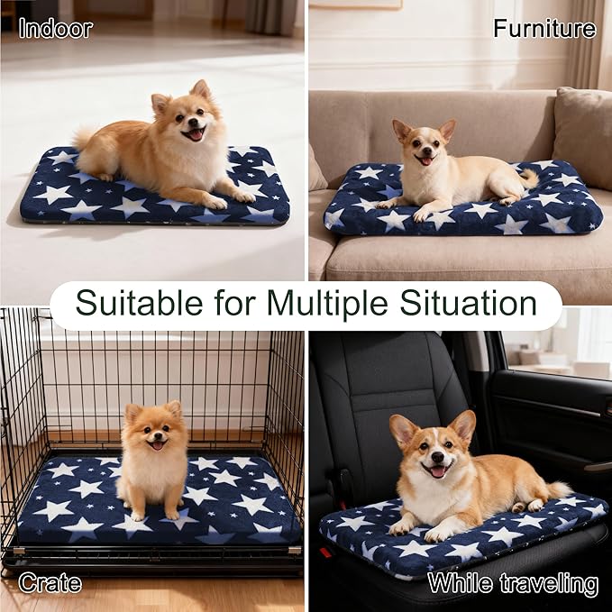 WITTOP Washable Dog Bed Plush Orthopedic Outdoor Crate Mat with Non-Slip Bottom,Luxe Soft Kennel Pad for Pets, Cozy Cage Cushion & Pet Sleeping Mattress Large Sized,Medium,Small Dogs,24 x 18 inch,Blue