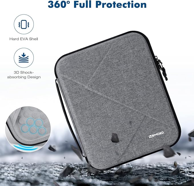 MoKo 13 inch Tablet Sleeve Bag for 13 inch iPad Pro M5/Air M3 2025, iPad Pro 13 M4/Air M2, Pro 12.9, Galaxy Tab S8+/S9+ 12.4, Hard Shell EVA iPad Bag with Storage and Padded Handle, Gray