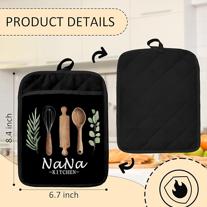 Nana Grandma Kitchen Gifts Pot Holders 2 Pack Set, Grandma Baking Cooking Gifts, Gift for Nana Grandmother Kitchen Gifts Heat Resistant Oven Hot Pads for Countertop Baking