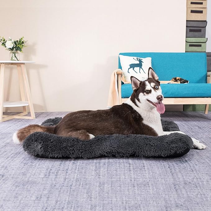 Coohom Deluxe Plush Dog Bed Pet Cushion Crate Mat,Fulffy Comfy Kennel Anti-Slip Washable Pad for Medium Large X-Large Dogs(XX-Large, Black)