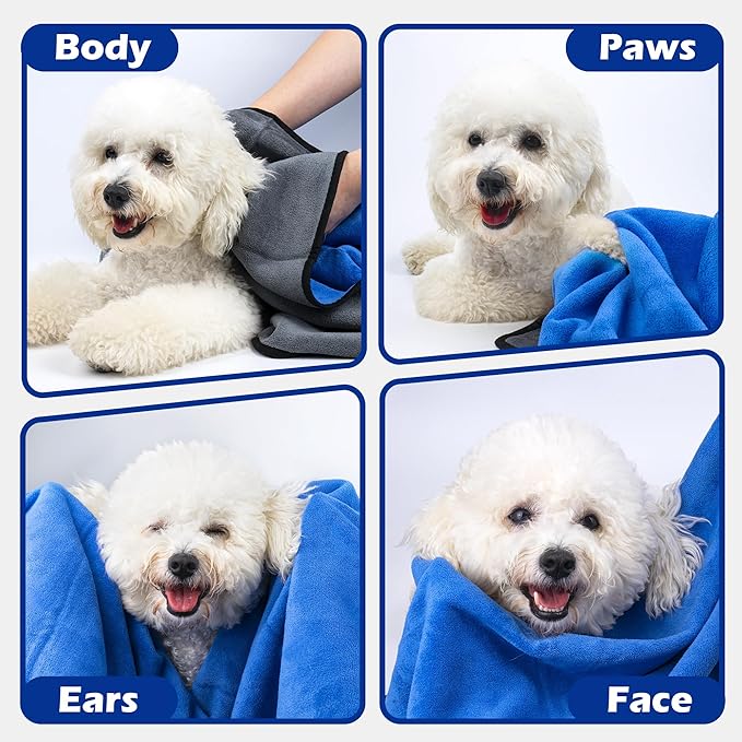 MICOOYO Dog Towels for Drying Dogs 3 Pack, Ultra Absorbent Microfiber Pet Bath Blanket | Quick Dry Towel for Dogs and Cats, 20"x40", M