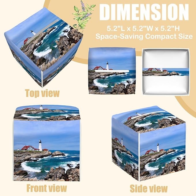 BLYKVGHQ Leather Tissue Box Holder Seaside Lighthouse Tissue Box Cover Facial Paper Case Organizer Cube Napkin Dispenser for Bathroom Vanity Countertop Night Stand Office Car
