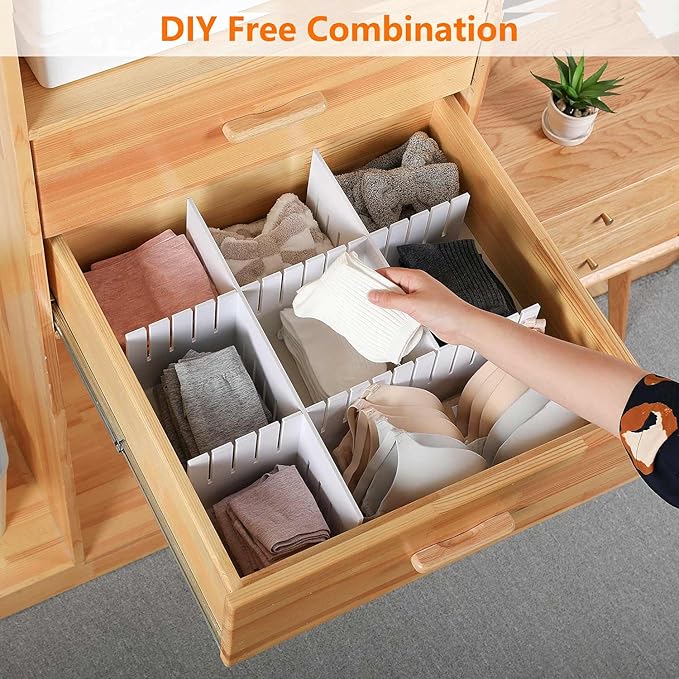 8Pcs Drawer Dividers, 12.6" x 2.76", Thick, DIY Organizer Separator, Large Adjustable Dresser Drawer Organizer for Clothes, Bedroom, Bathroom, Kitchen Cutlery, Desk, Office Storage