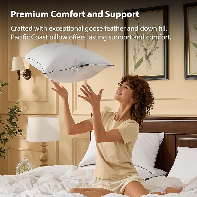 Pacific Coast Premium Goose Feather & Down Bed Pillows King Size 2-Pack, Hotel Quality Collection, Medium Support for Side & Back Sleepers