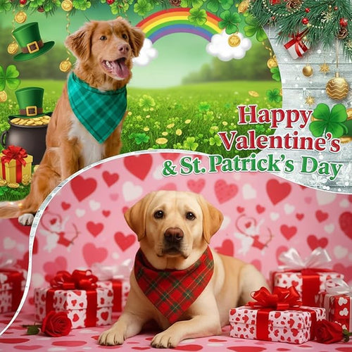 Abbylike 50 Pcs Valentine's & St. Patrick's Day Dog Bandanas Bulk Red & Green Plaid Bandanas for Dogs Triangle Kerchief Bib Scarf for Pet Holiday Costume Photo Props Accessories (31.5 x 21.7 x 21.7)