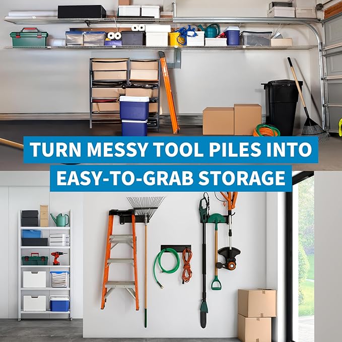 Precision Defined Garage Organizer Wall Mount (48 Inches), Heavy-Duty Tool Racks and Tool Hanger for Shovel and Rake, Garden Organizer with Hangers for Garage Organization, Metal Hanging Rack