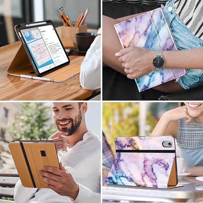 DTTO for iPad (A16) 11th Generation Case 11 Inch 2025, iPad 10th Generation Case 10.9 Inch 2022, Premium Leather Business Folio Stand Cover with Pencil Holder - Auto Wake/Sleep, Marble Pink
