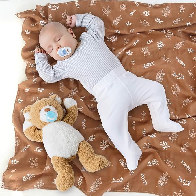 LifeTree Baby Swaddle Blankets, Boys Girls Muslin Swaddling Wrap Receiving Blanket for Newborn, 70% Viscose from Bamboo and 30% Cotton, Large 47" x 47", Horse & Leaf