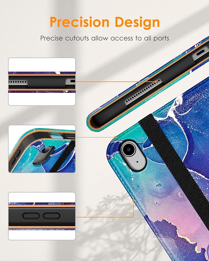 DTTO for iPad (A16) 11th Generation Case 11 Inch 2025, iPad 10th Generation Case 10.9 Inch 2022, Premium Leather Business Folio Stand Cover with Pencil Holder - Auto Wake/Sleep, Royal Marble