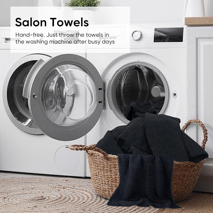 HOMEXCEL Soft Salon Towels 24 Pack, (16 x 27 Inches) Microfiber Highly Absorbent Barber Towel, Black Fast Dry Hand Towels for Salons, Gym, Spa, Pool, Massage Parlors and Personal Use