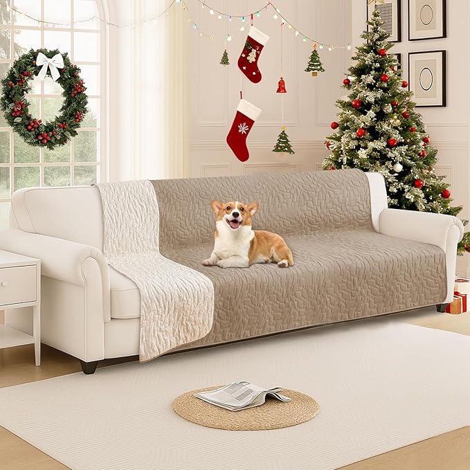 CYCMACO Waterproof Dog Blanket, Non-Slip Soft Pet Bed Cover, Couch Cover for Dogs Washable, Protects Sofa, Furniture, Crate, Car, Tear Resistant Leakproof Pet Blanket (68x82 Inch, Khaki)
