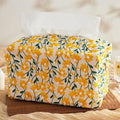 Hausfrau Tissue Box Cover Rectangular Embroidered Jacquard Linen Tissue Holder Case Decorative for Bathroom Vanity Countertop Desk Office, 10"x5.3"x5.3", Yellow Daisy