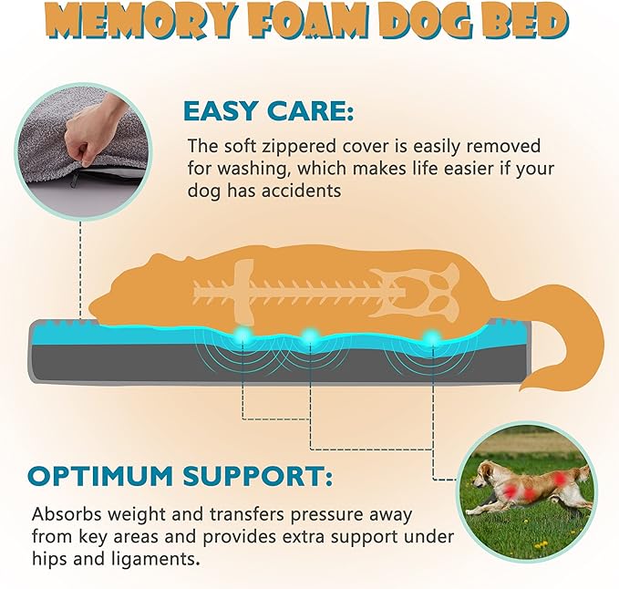 WATANIYA PET Extra Large Dog Bed, Cooling Dog Beds for Large Size, Washable Orthopedic Pet Mat for Crate with Joint Relief Memory Foam, Waterproof Liner and Plush Cover (50’’x 34’’)