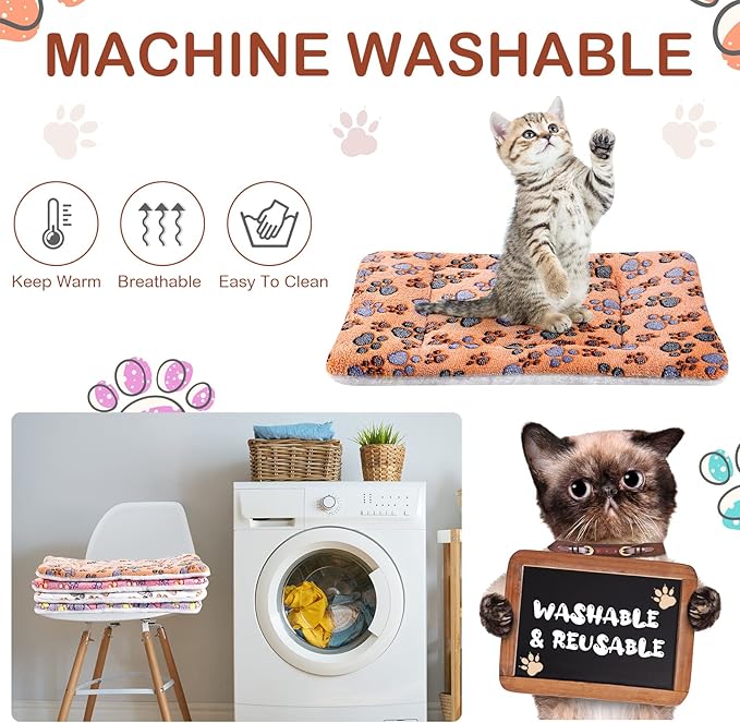 Tuanse 4 Pack Ultra Soft Dog Cat Bed Mat with Cute Prints Reversible Fleece Dog Crate Kennel Pad Cozy Washable Thickened Hamster Guinea Pig Pet Bed Mat for Small Animals(21 x 14 Inches,Vivid Color)