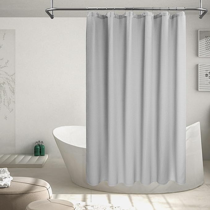 Barossa Design Cotton Blend Shower Curtain Honeycomb Waffle Weave, Grey Fabric Shower Curtains for Bathroom with Hotel Grade & Spa Style, Machine Washable - Lake Wanaka Gray, 72x72
