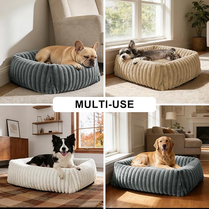 FURTIME Dog Bed for Small Medium Dog, Washable Orthopedic Pet Bed with Removable Cover, Rectangle Soft Calming Sleeping Puppy Bed Durable Pet Cuddler with Anti-Slip Bottom, Grey, M (25"x21"x7")