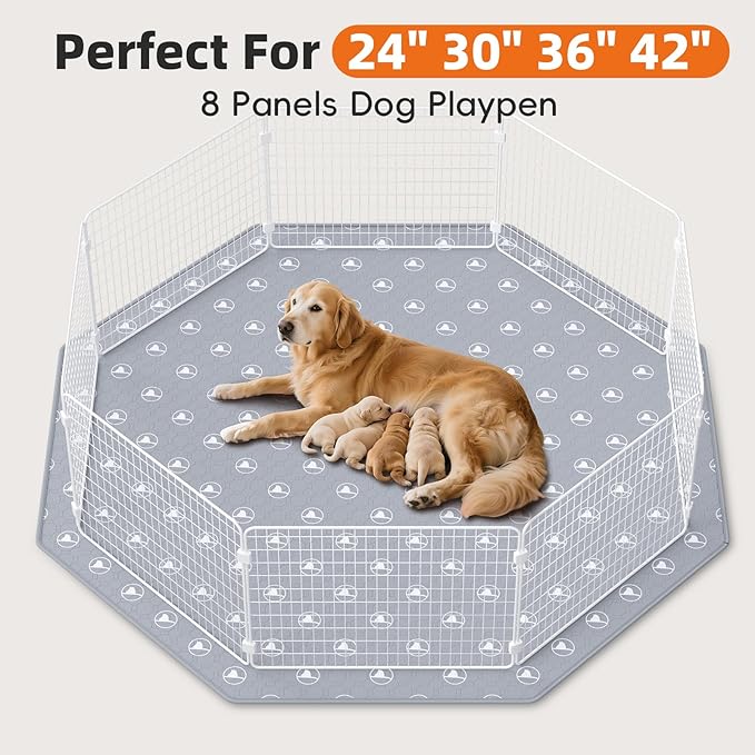 PJYuCien Washable Pee Pads for Dogs 1 Pack, 67" x 26" Octagonal Non-Slip and Leak-Proof Pee Mat, Puppy Training Pads for Whelping, Playpen, Crate, Bed （24/30/36/42'' 8 Panels Pen）
