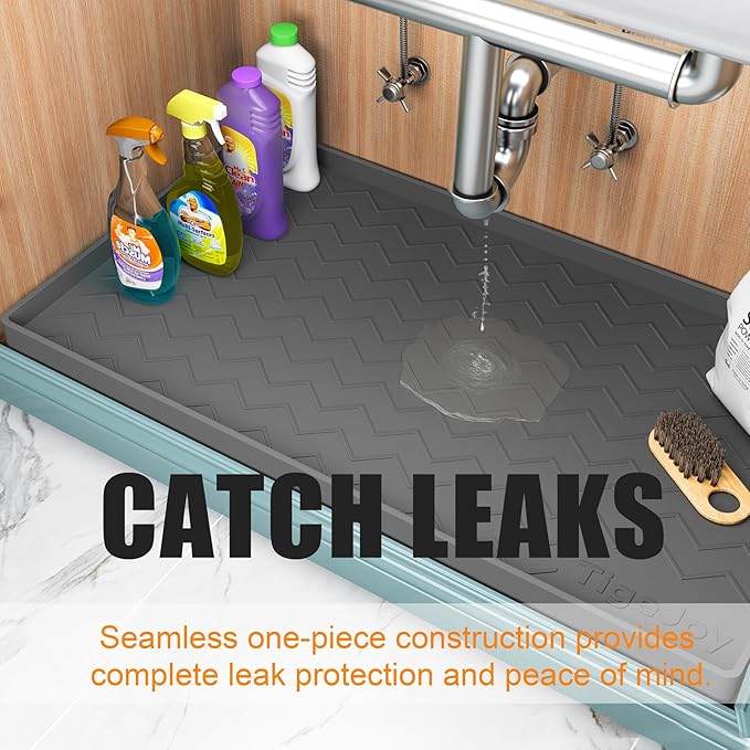 TigeJoy 37" x 22" Under Sink Mats for Kitchen Waterproof, Leak-Proof Silicone Mat Sink Protector and Cabinet Liner, Kitchen Essentials Organizer and Storage, Boot or Shoe Tray, Pet Feeding Mat