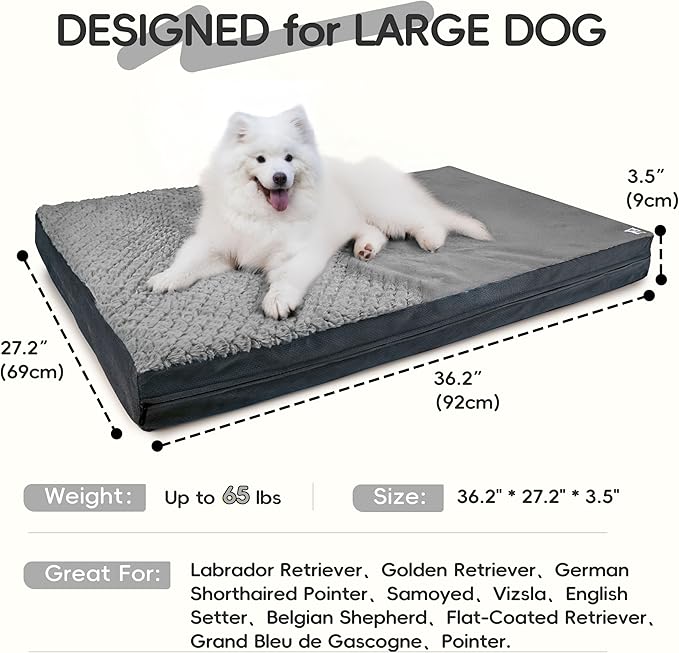 Sytopia Washable 36" Dog Bed for Large Dogs – Double-Sided Plush, Waterproof, Removable Cover, Thick Orthopedic Support, Durable Multi- Size Comfort Clearance Indoor Flat Dog, Dark Grey