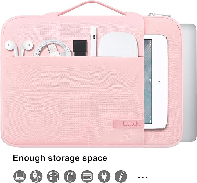Lacdo Laptop Sleeve for Women, 14 Inch Laptop Sleeve Case for HP Lenovo Dell ASUS Acer Chromebook 14 / HP Stream 14 / Dell Inspiron 14 / Lenovo IdeaPad 14 / Spin 3 / ASUS ZenBook 14 Computer Bag, Pink