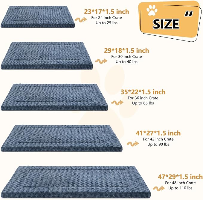 WagWonders Dog Bed Mat Washable Reversible Dog Crate Pad Soft Fluffy Pet Kennel Beds with Anti-Slip Bottom Dog Cat Sleeping Mattress for Large Dogs, 41x27x1.5 Inch, Gray