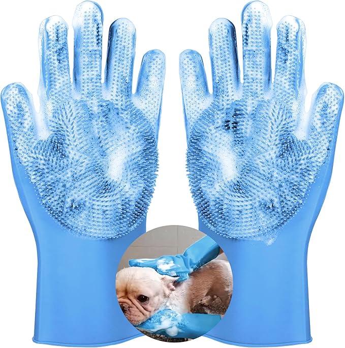 SUKETIL Pet grooming gloves,Dog washing gloves with High-Density Teeth with Five Finger Design to bathing and Massage for Dog