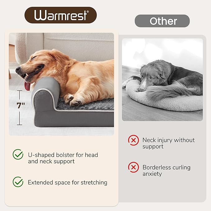 Warmrest Large Dog Beds Large Sized Dogs, Orthopedic XXL XL Dog Bed for Medium Size Dogs, Big Waterproof Couch Sofa with Removable Washable Cover for Pet, Dark Grey, 45"*35"*7"