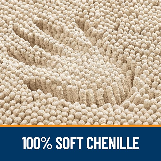 OLANLY Bathroom Rugs 47x17, Extra Soft Absorbent Chenille Bath Rugs, Rubber Backing Quick Dry, Machine Washable Bath Mats for Bathroom Floor, Tub and Shower, Home Decor Accessories, Beige