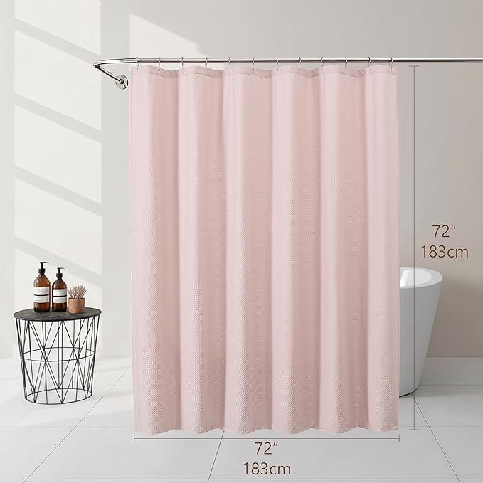 Ebesto Pink Shower Curtain 72 Inch Length 1 Piece, Waffle Embossed Textured Soft Fabric Hotel Shower Curtain for Bathroom, Modern Polyester Water Repellent Machine Washable Bath Decor, 72Wx72L Inches
