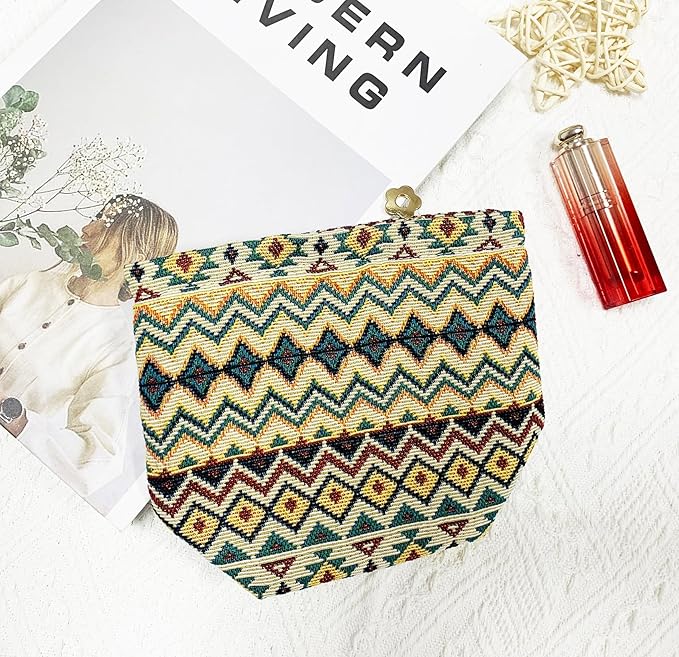 getgto 2 Pcs Makeup Bags, Large Cosmetic Bag Travel Toiletry Bag Organizer for Women, Embroidery Craft, Stripe Makeup Bag Small Cosmetic Pouch Purse with Zipper Gifts for Girls Teen