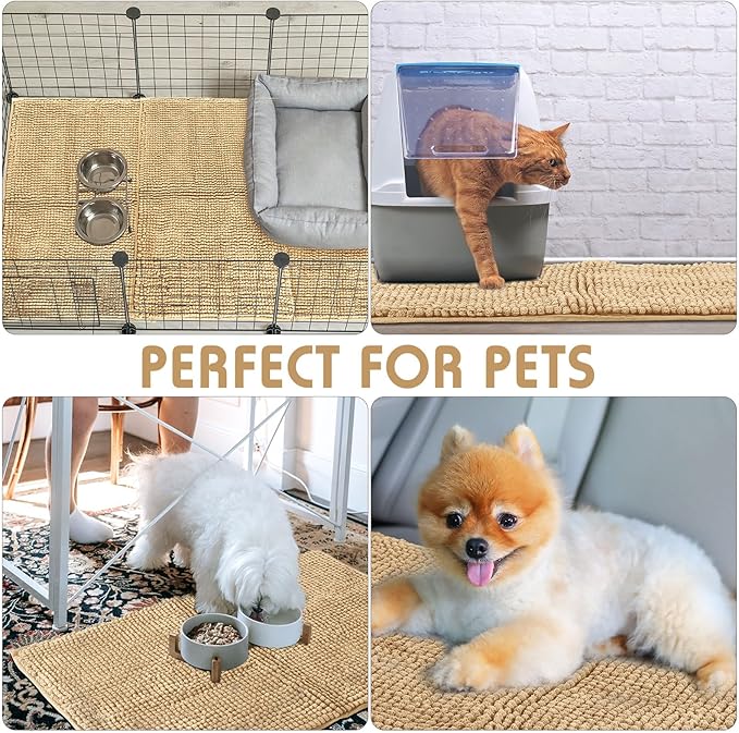 Amylove 4 Pcs Guinea Pig Cage Liner Guinea Pig Bedding Dog Door Mat for Muddy Pet Paws Washable Chenille Pee Pads Small Animal Sleeping Bed for Bunny Hamster(16 x 24 Inch,Square,Beige)