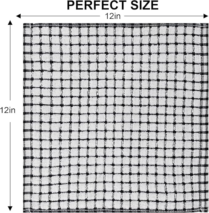 Kitinjoy Cotton 24 Pack Terry Kitchen Dish Cloths, 12 x 12 Inches Super Soft and Absorbent Dish Rags, Quick Drying Dish Towels for Washing Dishes, Black