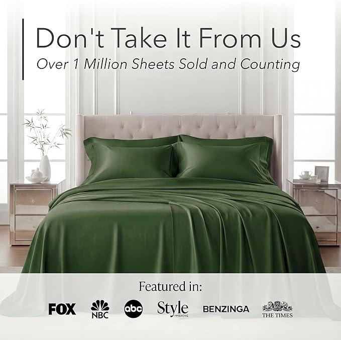 DECOLURE 100% Viscose Derived from Bamboo Sheets California King Size - Luxury 6 Pc Naturally Cooling Sheets, Ultra Soft Bed Set - Deep 17" Pockets, Double Stitching, Oeko Tex Standard (Olive)