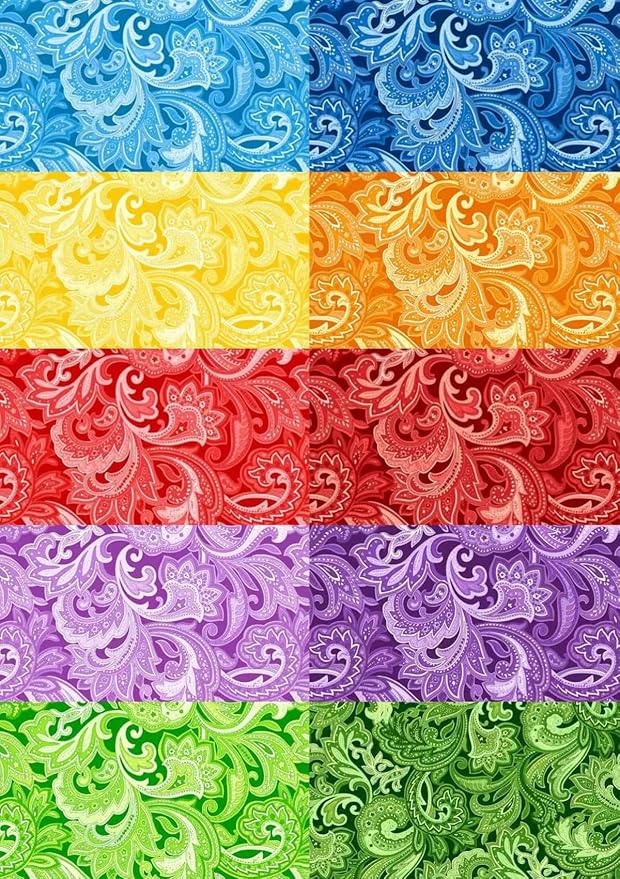 HANPATQUI 50PCS 12 x 12 inch Paisley Printed 100% Cotton Fat Quarters Fabric for Sewing and Quilting Bundles Precut Fabric Square for DIY Craft Patchwork