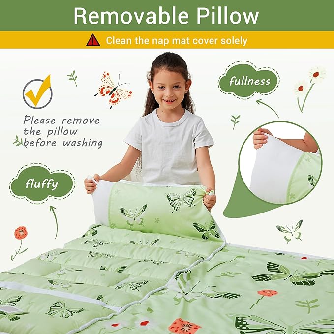 Lasoftan Toddler Nap Mat with Pillow and Blanket, Extra Large Rolled Napping Mats,Slumber Bags for Boys Girls,Kids Sleeping Bag for Daycare, Preschool Travel Camping