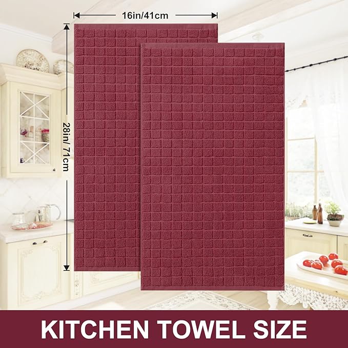 Homaxy Premium Cotton Kitchen Towels 16"x 28", Large Natural Ring Spun 390 GSM Dish Towels, Super Absorbent Terry Kitchen Hand Towels, Soft Tea Towels with Hanging Loop, Pure Red Design,8 Pack