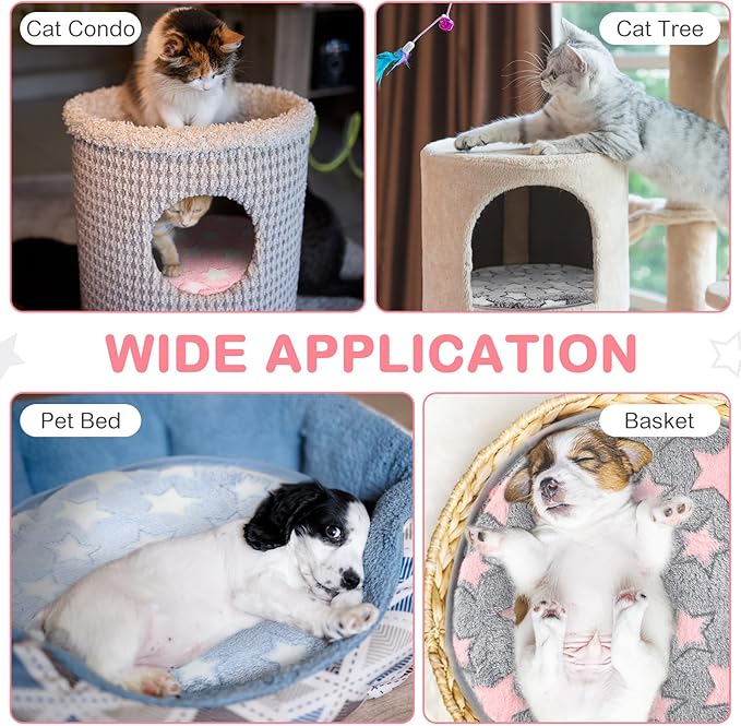 Clysee 4 Pack Self Heating Cat Bed Cat Self Warming Pad with Removable Cover Extra Warm Thermal Pet Pad Washable Pet Crate Mat Anti Slip Kennel for Indoor Outdoor Pets (Star,16 x 16 Inches)