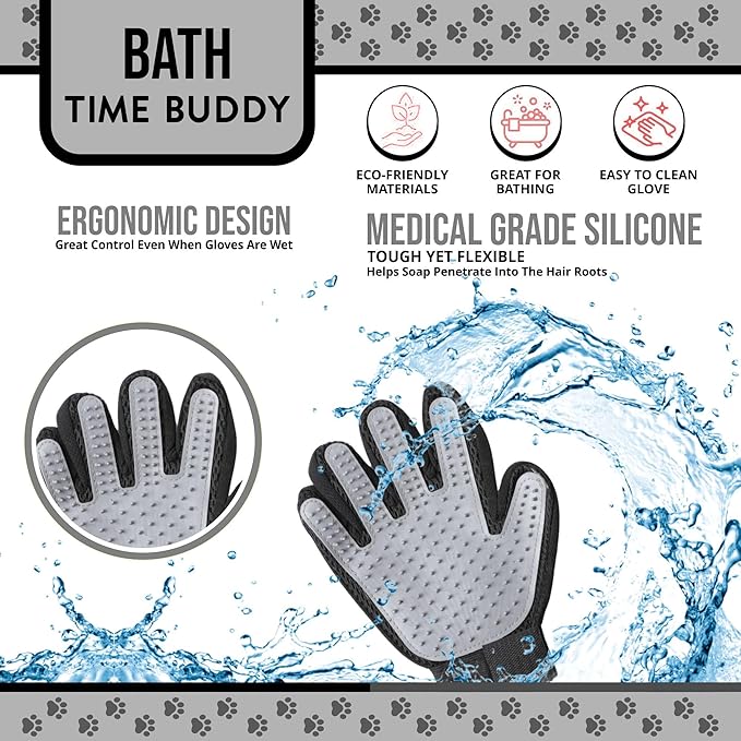 HappiTails Pet Grooming Gloves – 1 Pair – Deshedding & Bath Massage Mitts for Dogs & Cats – Choose from 5 Colors – Adjustable, Reusable & Easy to Clean (Gray)