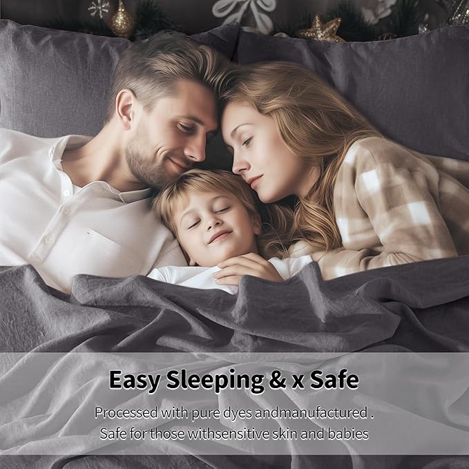 LBRO2M 100% Linen Sheet Set King Size, Bed Sheets 4 Piece Sets, Solid Color Natural Flax Bed Sheets Soft Breathable Bedding, 16" Deep Pocket, All Season (King, Dark Grey)