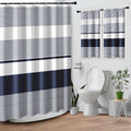Culudea Modern Striped Boho Waffle Textured Cloth Shower Curtain Set, Navy Blue White Horizontal Stripe Bathroom Window Waterproof Shower Curtains for Bathroom Decor