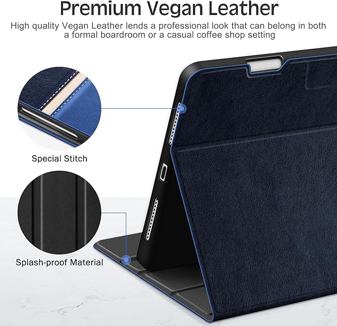 KingBlanc for iPad Air 11-inch Case M3 (2025) / M2 (2024), iPad Air 5th/4th Generation (2022/2020, 10.9") with Pencil Holder, Vegan Leather Stand Cover, Auto Sleep Wake, Viewing/Typing Angle, Blue