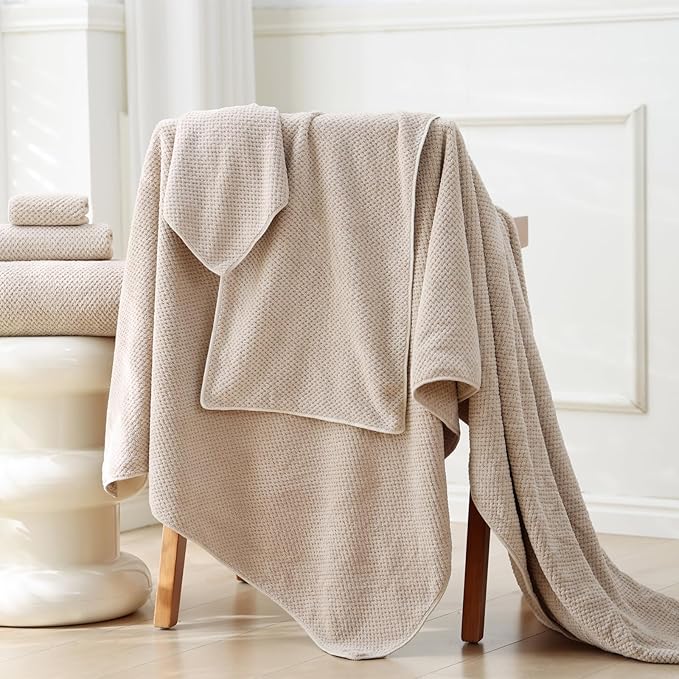 Akzpe 40x80 Inches Bath Sheets Towels for Adults Oversized Bath Towels Extra Large Luxury Super Soft Absorbent Quick Dry Microfiber (Beige, 2PCS)