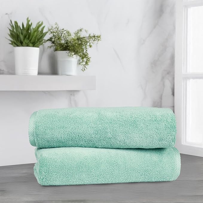 Amazon basics 100% cotton quick-dry lightweight bath towel, 2-pack, seafoam green, 54" x 30"
